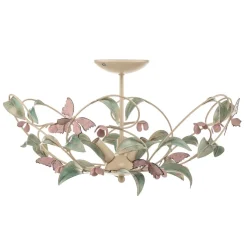 Plafondlamp BUTTERFLY, crème/groen/rosé, roestvrij staal, 3-lamps