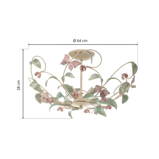 Plafondlamp BUTTERFLY, crème/groen/rosé, roestvrij staal, 3-lamps