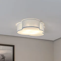 Plafondlamp Cloud, blauw, 43 cm lang, textiel, wolk, E27