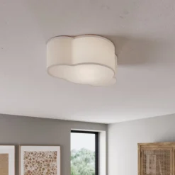Plafondlamp Cloud van textiel, lengte 41 cm, grijs
