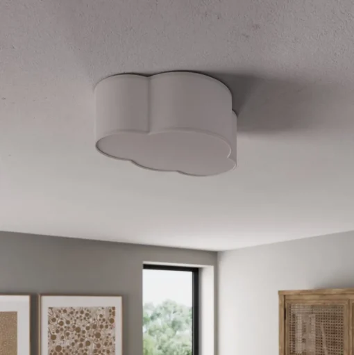 Plafondlamp Cloud van textiel, lengte 41 cm, grijs
