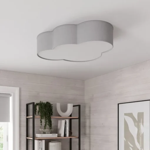 Plafondlamp Cloud van textiel, lengte 62 cm, grijs
