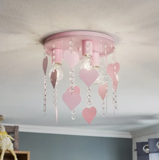 Plafondlamp Corazon in roze met hartjes