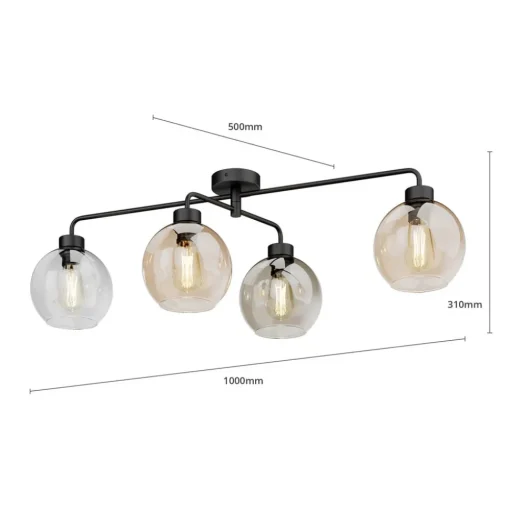 Plafondlamp Cubus 4-lamps helder/amber/grijs
