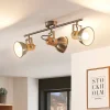 Plafondlamp Dennis met hout, 3-lamps, langwerpig
