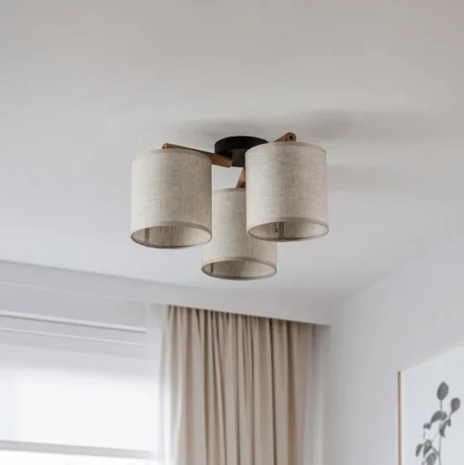 Plafondlamp Deva, textiel, 3-lamps