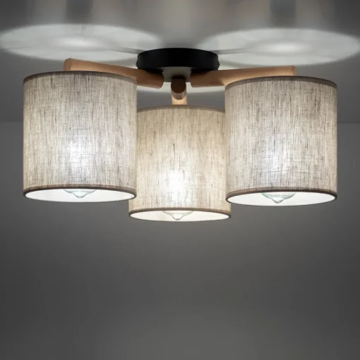Plafondlamp Deva, textiel, 3-lamps