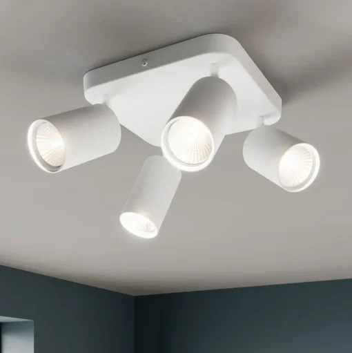 Plafondlamp Eye Spot 4-lamps vierkant, wit