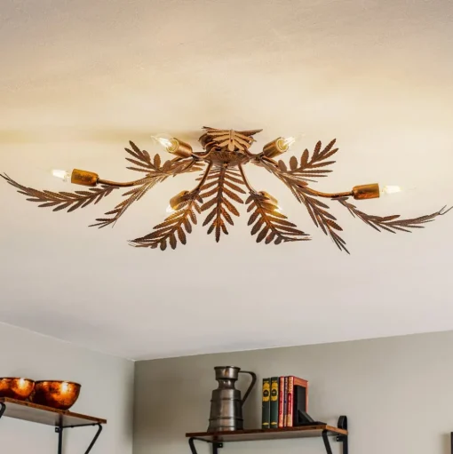 Plafondlamp Felce als varen in brons, 105 x 60 cm