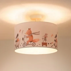 Plafondlamp Ferdi Kids, textiel, wit, bont