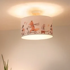Plafondlamp Ferdi Kids, textiel, wit, bont