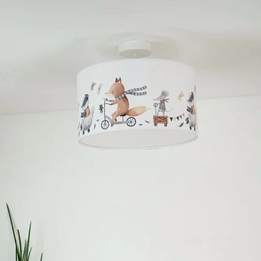 Plafondlamp Ferdi Kids, textiel, wit, bont