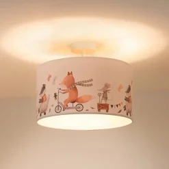 Plafondlamp Ferdi Kids, textiel, wit, bont