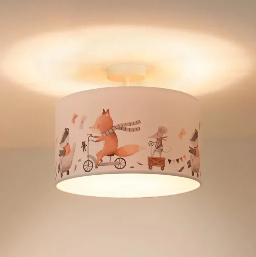 Plafondlamp Ferdi Kids, textiel, wit, bont