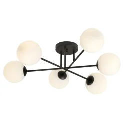 Plafondlamp Glassy, 6-lamps, zwart/opaal