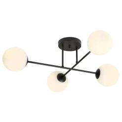 Plafondlamp Glassy, 4-lamps, gekruist, zwart/opaal