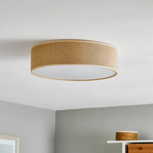 Plafondlamp Jute met beige kap, Ø 48 cm