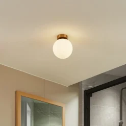 Plafondlamp Lucande Bidolo, messingkleurig, glas, 15 cm, IP44