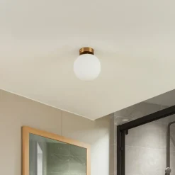 Plafondlamp Lucande Bidolo, messingkleurig, glas, 15 cm, IP44