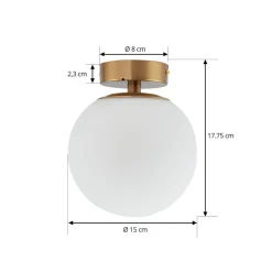 Plafondlamp Lucande Bidolo, messingkleurig, glas, 15 cm, IP44
