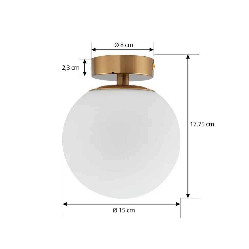 Plafondlamp Lucande Bidolo, messingkleurig, glas, 15 cm, IP44