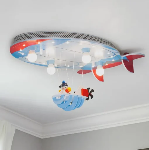 Plafondlamp luchtschip met Joe, blauw-rood-wit