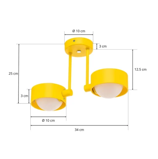 Plafondlamp Mado van staal, geel, 2-lamps