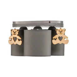 Plafondlamp Mis, grijs met houten beer, 3-lamps