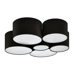Plafondlamp Pastore 2, Ø 99 cm, zwart, 6-lamps, stof