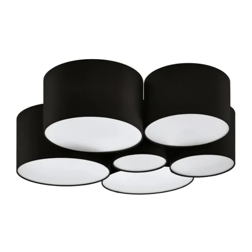 Plafondlamp Pastore 2, Ø 99 cm, zwart, 6-lamps, stof