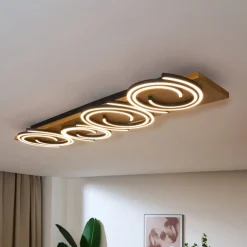 Plafondlamp Rifia, bruin, lengte 115 cm, 4-lamps, hout