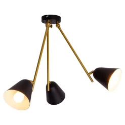 Plafondlamp Triton, zwart en goud, 3-lamps