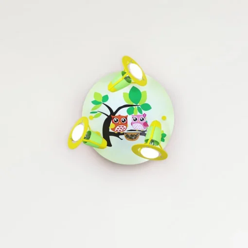 Plafondlamp Uil voor de kinderkamer, groen-geel