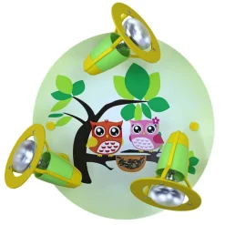Plafondlamp Uil voor de kinderkamer, groen-geel