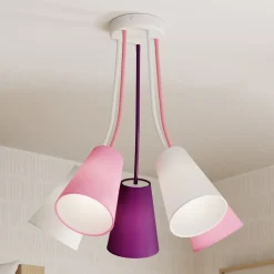 Plafondlamp Wire Kids 5-lamps, wit/roze/paars
