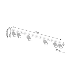 Plafondspot carbon, goudkleurig, lengte 117 cm, aluminium, 6-lamps.