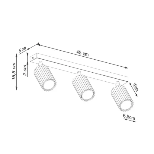 Plafondspot carbon, zwart, lengte 45 cm, aluminium, 3-lamps.