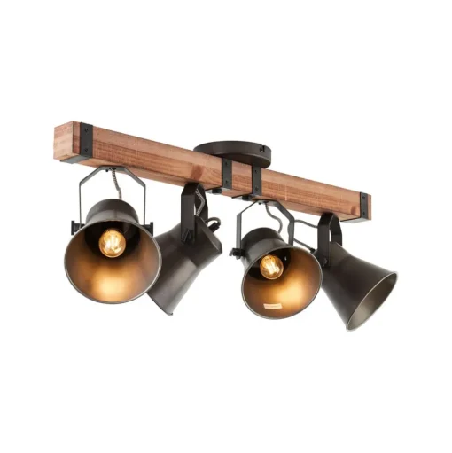 Plafondspot Decca, lengte 78 cm, zwart/hout, 4-lamps.