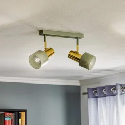 Plafondspot Destin, 2-lamps groen/messing