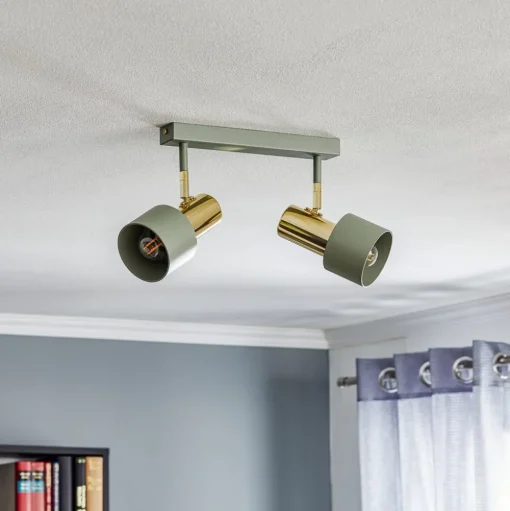 Plafondspot Destin, 2-lamps groen/messing