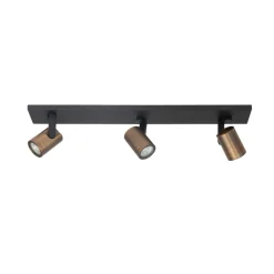 Plafondspot Halo, zwart/messing gebruineerd Lengte 65 cm 3-lamps.