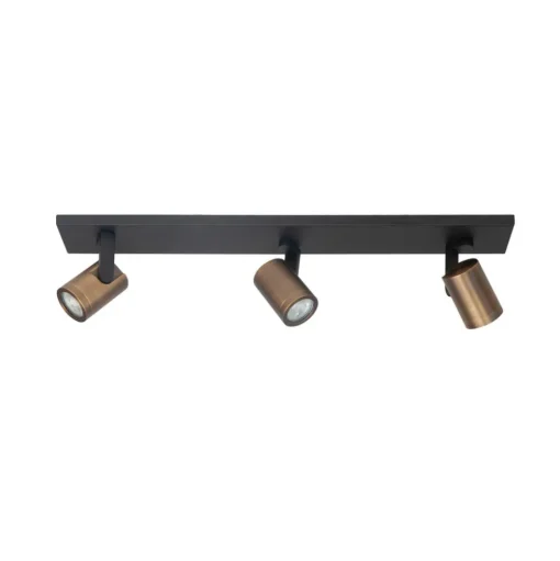 Plafondspot Halo, zwart/messing gebruineerd Lengte 65 cm 3-lamps.