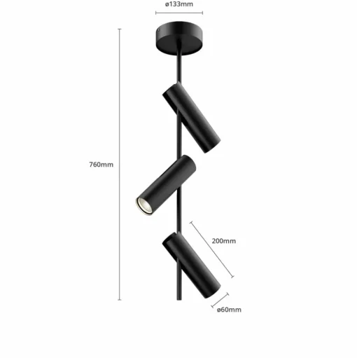 Plafondspot Leda 3, 3-lamps, zwart