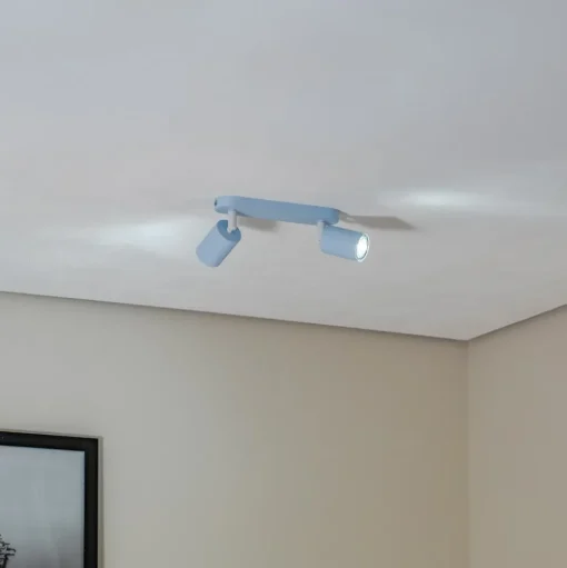 Plafondspot Livia, lichtblauw, 35 cm, 2-lamps, metaal, GU10