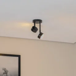 Plafondspot Nemo, 21 cm, 2-lamps, zwart, beweegbaar, GX53
