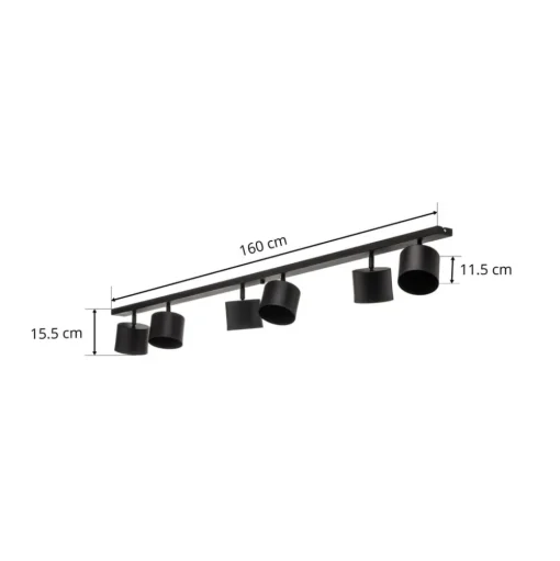 Plafondspot 1047PL_K, 6-lamps, zwart