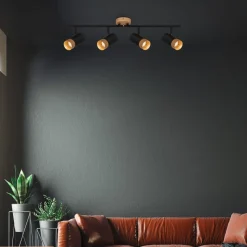Plafondspot Plek GU10 zwart/hout 4-lamps