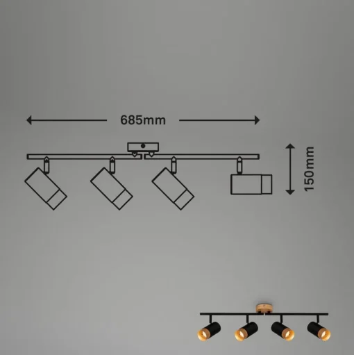 Plafondspot Plek GU10 zwart/hout 4-lamps