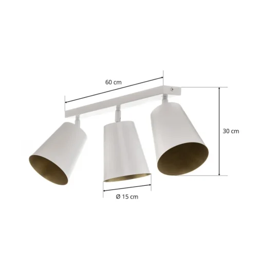Plafondspot Prism van staal, 3-lamps, wit/goud