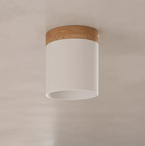 Plafondspot Rif, wit, Ø 12 cm, hout, aluminium